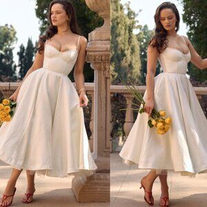 navy midi formal dress MissJophiel Dark Navy Sweetheart Tulle Midi Formal Dress with Removable Straps (2 Sets) Dark Navy / Floor Length / US8